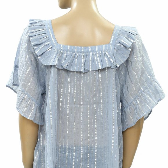Anthropologie Leora Shimmer Metallic Stripe Blouse Top Buttondown Flowy L - Picture 4 of 4